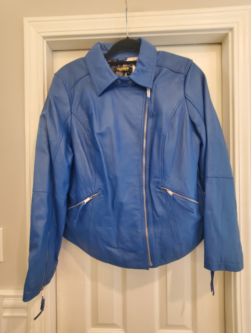 Twiggy London Blue Leather Zip-Front Women's Jacket Size 1X